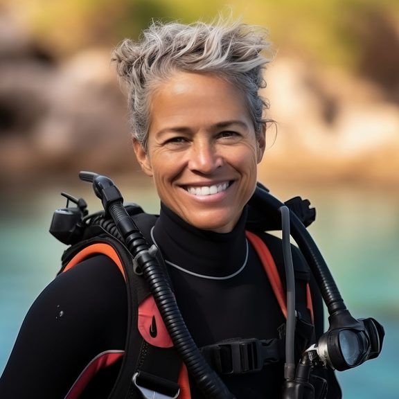 Middle aged woman in scuba gear