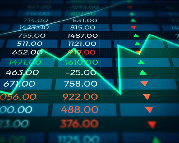 Stock market graph on computer screen