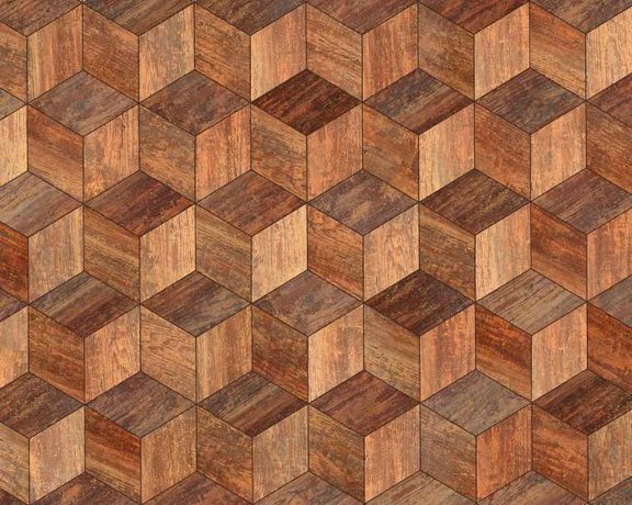 Inlaid wood making a cubic pattern