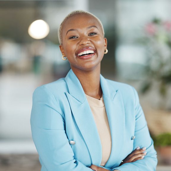 Young business woman smiling